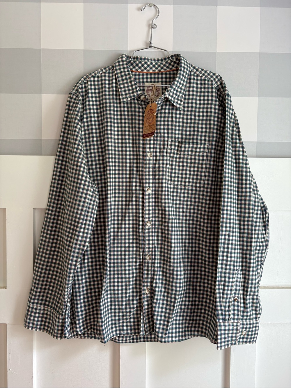 Men's Cotton Casual Green & White Gingham Button-Down Shirt 2XL - Picture 5 of 8